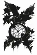 shattered clock and shattered heart  tattoo design idea