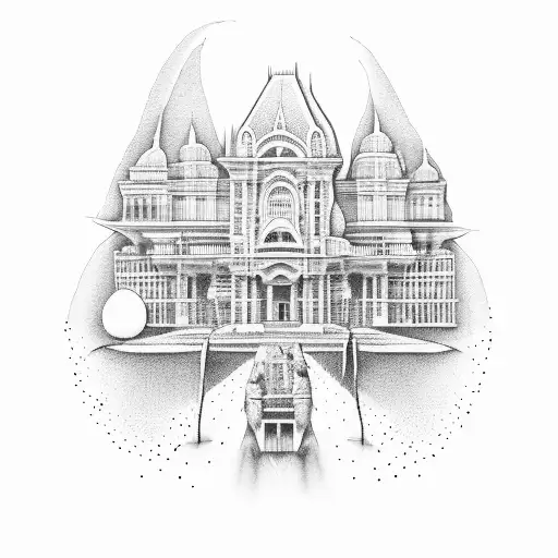 Dotwork illustrations of famous landmarks from Suriname tattoo design idea