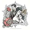 A man saved by a woman from falling into temptation of bad women, vices and drugs tattoo design idea