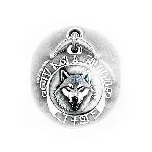 A tattoo with the Saint Benedict's medal, with a wolf and a moon symbolizing protection and guidance. tattoo design idea