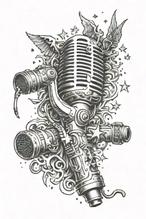 star mic and battle scene tattoo design idea