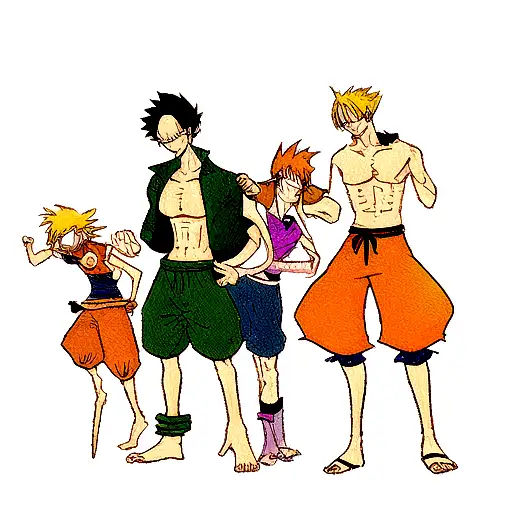 LUFFY, ZORO, SANJI, VEGETA, GOKU, NARUTO SASUKE tattoo design idea