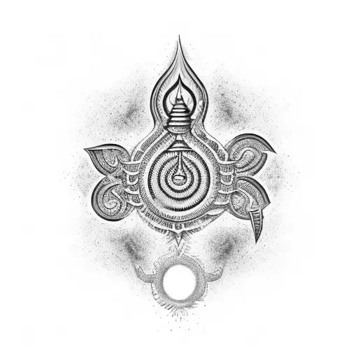 Mahamrityunjaya Mantra with trishul, damaru and rudrakshya tattoo design idea