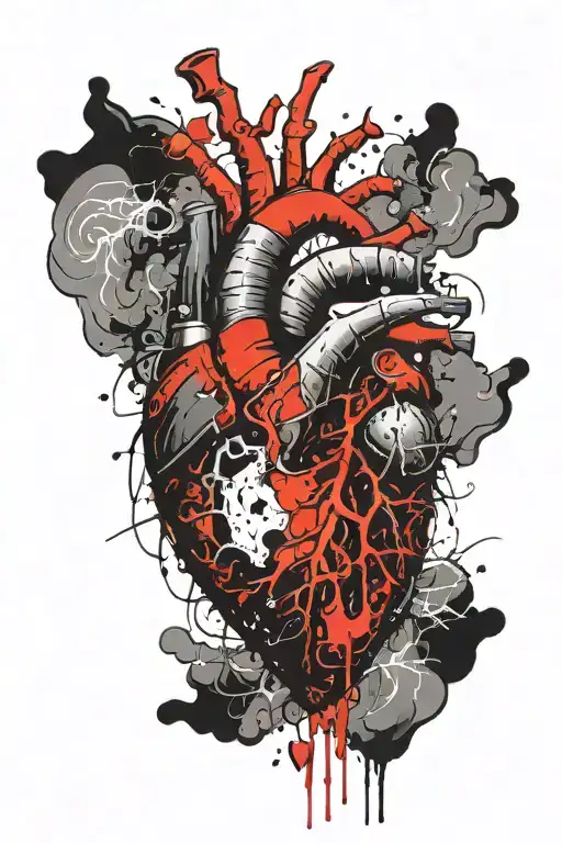 heart split vertically, one side of heart are storm clouds,, other side softer serene peace harmony tattoo design idea