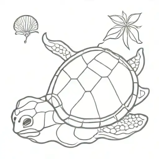 turtle with sand dollar shell tattoo design idea