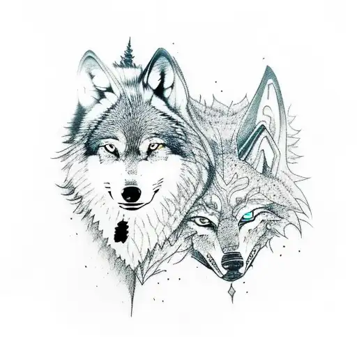 A wolf leading a pack of Clash of Clans characters into battle tattoo design idea