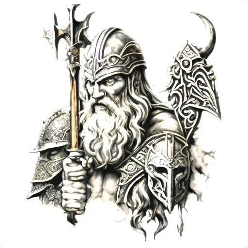 vikings warriors, odin god of war tattoo design idea