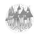 A psychedelic mushroom forest with elves playing instruments tattoo design idea