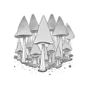 A psychedelic mushroom forest with elves playing instruments tattoo design idea