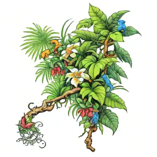 realist rainforest for a leg sleeve inspired tattoo design idea