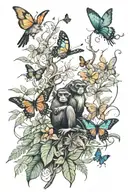 realistic rainforest with monkeys and butterflies flying and fluttering have some sad meaning in it  tattoo design idea