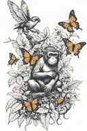 realistic rainforest with monkeys and butterflies flying and fluttering have some sad meaning in it  tattoo design idea