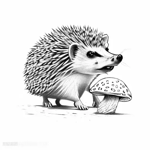 hedgehog with a mushroom tattoo design idea