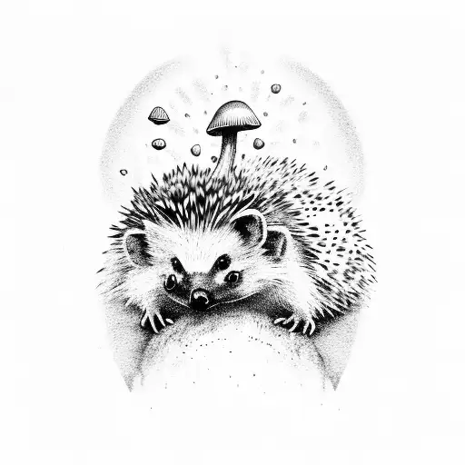 hedgehog holding a mushroom tattoo design idea