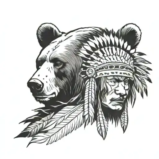 a bear and a native american chief  tattoo design idea