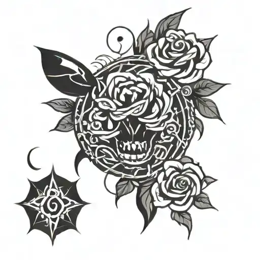 Stich with roses around  tattoo design idea