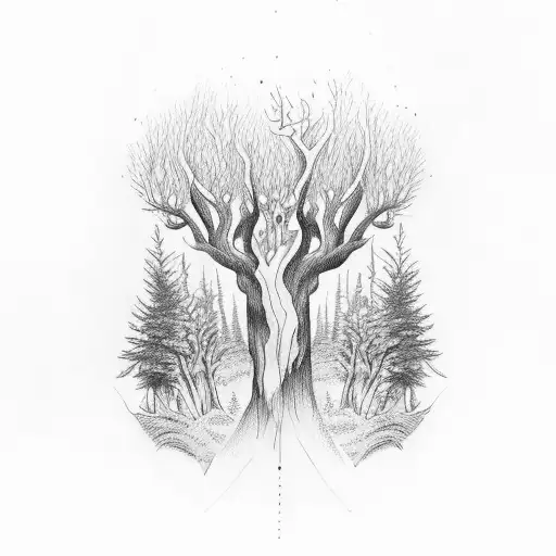forest design with birthdays hidden tattoo design idea
