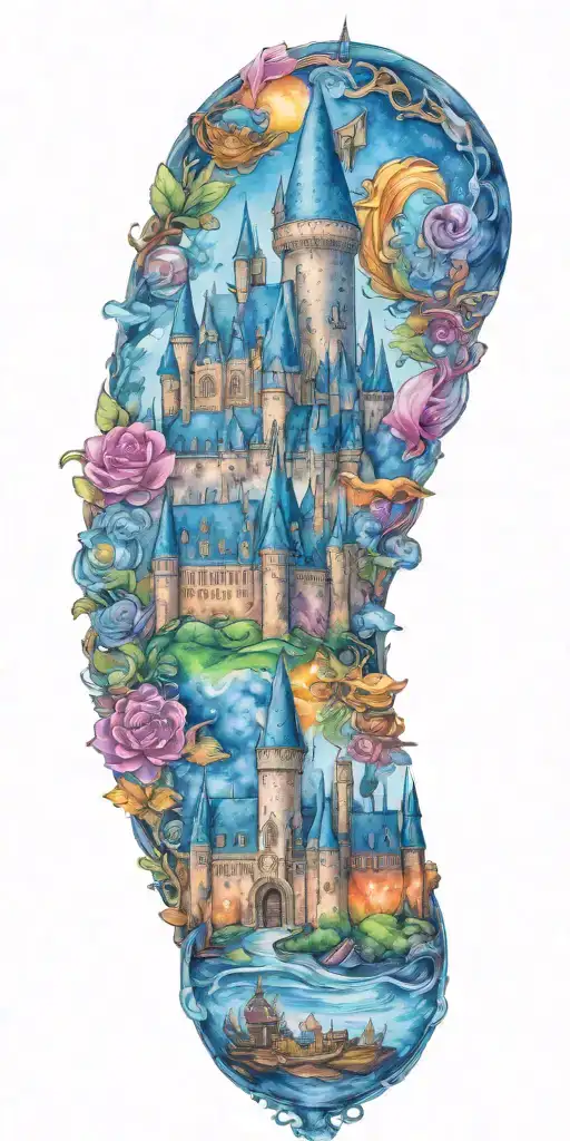 harry potter castle, pixies, goblet of fire, chocolate frog, potions tattoo design idea
