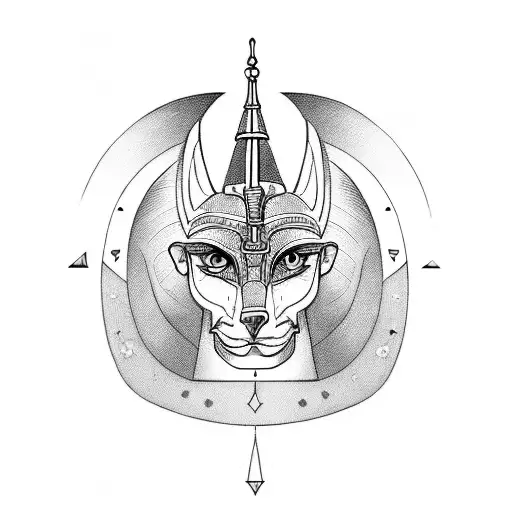 An Anubis inspired tattoo incorporating elements of Egyptian hieroglyphics tattoo design idea