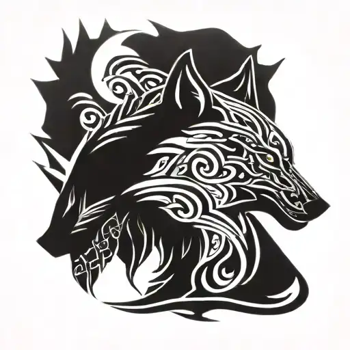 turkic myth featuring grey wolf howling tattoo design idea