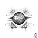 tatouage horizontal planète Mars, soleil et sablier tattoo design idea