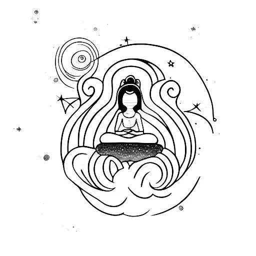 A serene tattoo depicting a blissful girl peacefully sleeping on a cloud, with a starry night sky as her backdrop tattoo design idea