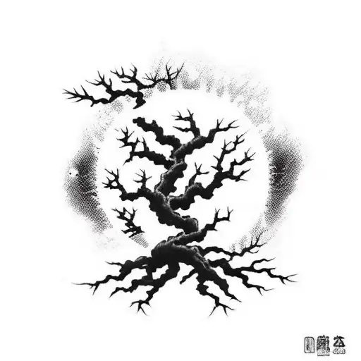 Dead tree, black hole in the sky absorving energy from the tree tattoo design idea