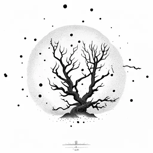 Dead tree, black hole in the sky sucking dark energy from the tree tattoo design idea