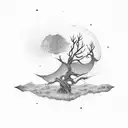 Dead tree, black hole in the sky sucking dark energy from the tree tattoo design idea