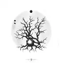 Dead tree, black hole in the sky sucking dark energy from the tree tattoo design idea