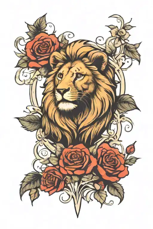 Incorporate biblical verses into a design featuring a lion and roses tattoo design idea