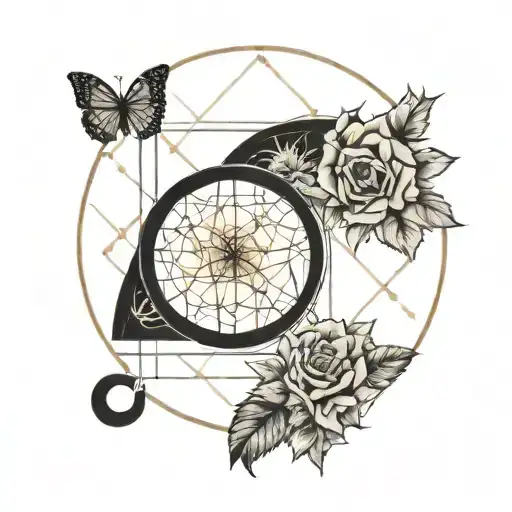Generate a minimalist outline tattoo: golden ratio,  memento mori and four elements tattoo design idea
