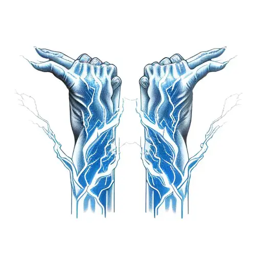 forearm sleeve of blue and white lightning surging through veins like a power up with blue angelic women subtly forming  tattoo design idea