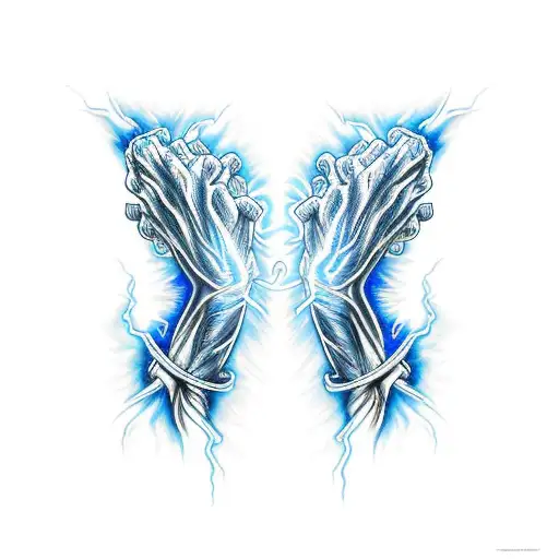 forearm sleeve of blue and white lightning surging through veins like a power up tattoo design idea