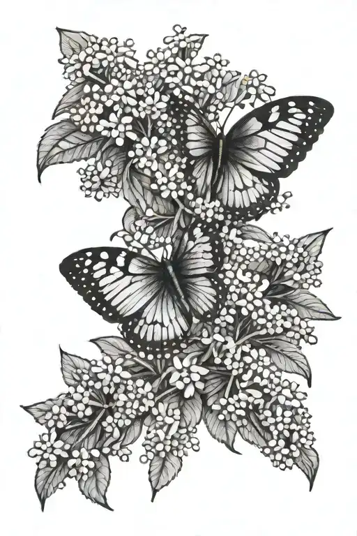 butterfly bush flowers intertwined tattoo design idea