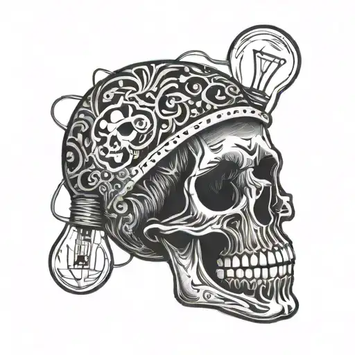 skull and light bulb tattoo design idea