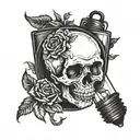 skull inside light bulb tattoo design idea