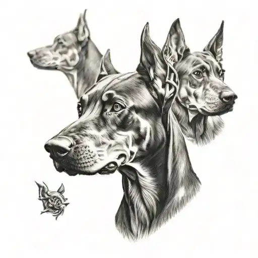 3 doberman heads looking tattoo design idea