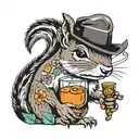 squirrel with bourbon glass tattoo design idea