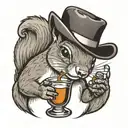 squirrel with bourbon glass tattoo design idea