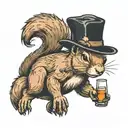 squirrel with bourbon glass tattoo design idea