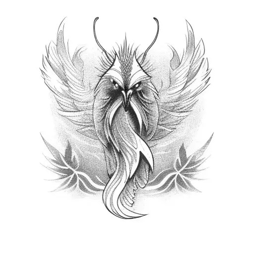 lined phoenix tattoo with feminine figure tattoo design idea