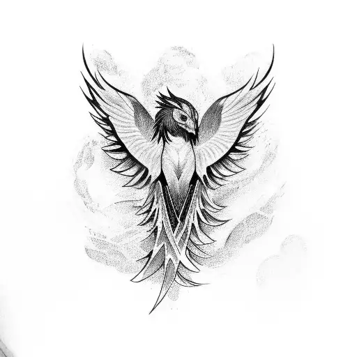 lined phoenix tattoo with feminine figure tattoo design idea