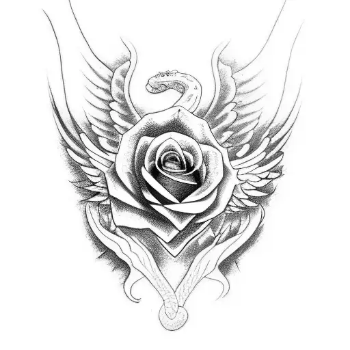 A rose with wings and a snake tattoo design idea