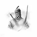 ninja holding sword in front of face vertically  tattoo design idea