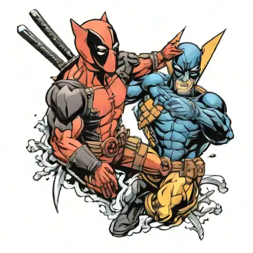comic style tattoo of Deadpool and Wolverine fighting tattoo design idea