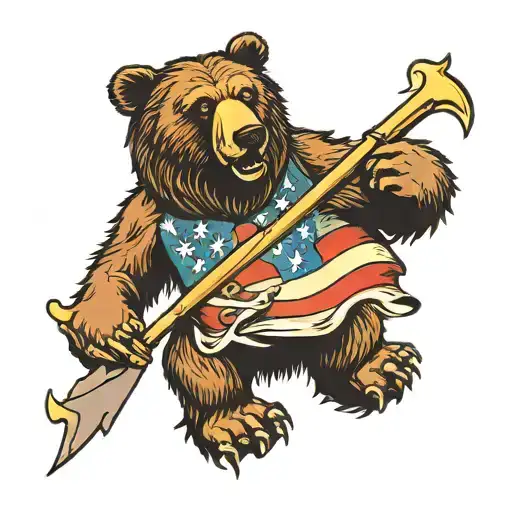 bear with claws scraping a tare that has the amercan flag   tattoo design idea