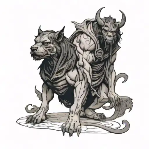 hades holding cerberus tattoo design idea