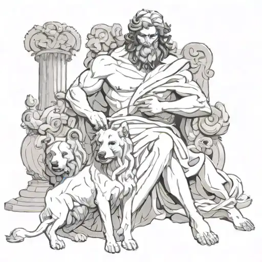 hades holding cerberus tattoo design idea