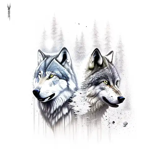 the tale of two wolfs. the bad wolf is white and angry. the good wolf is black and calm tattoo design idea
